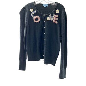 NWT Cici Black Button up Cardigan Featuring LOVE on Neckline Small